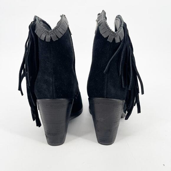 Lucchese Black Suede Sofia Whipstitch Fringe Western Cowgirl Ankle Boot size 7 - Picture 7 of 10